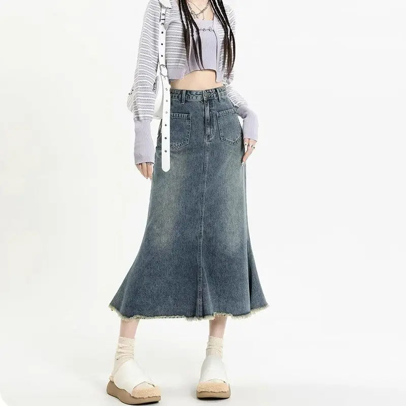 High Waisted Retro Denim Skirt