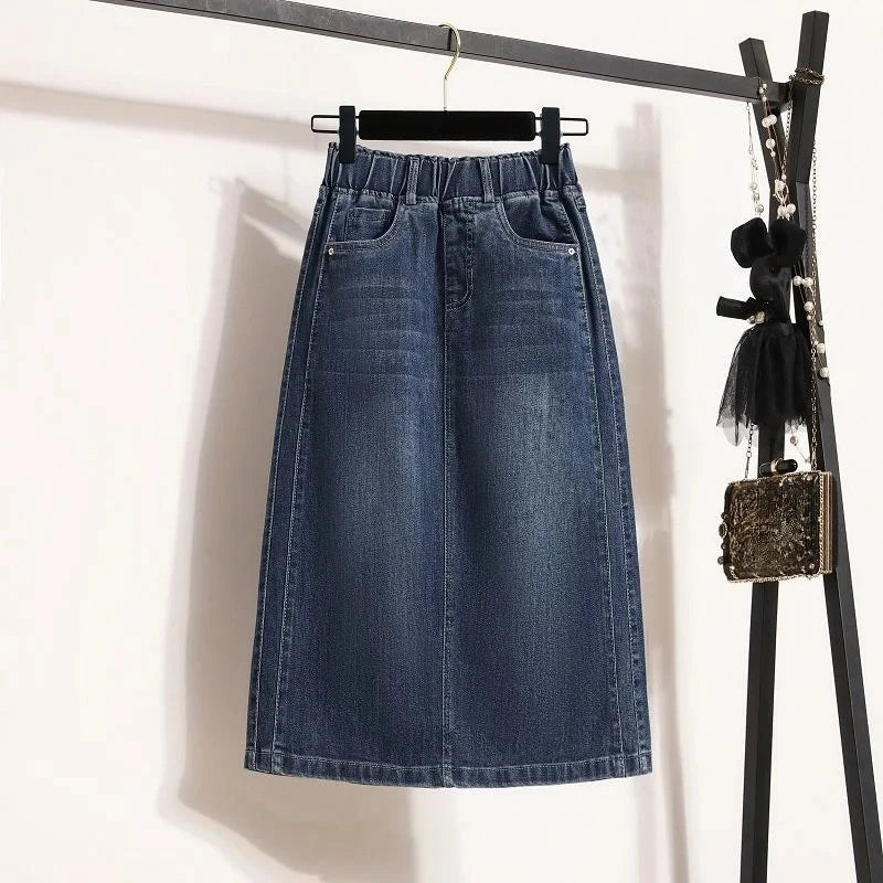 Korean Women High Waisted Cowboy Skirts Summer Female Loose Denim Skirt Ladies New Large Size Jeans Skirt