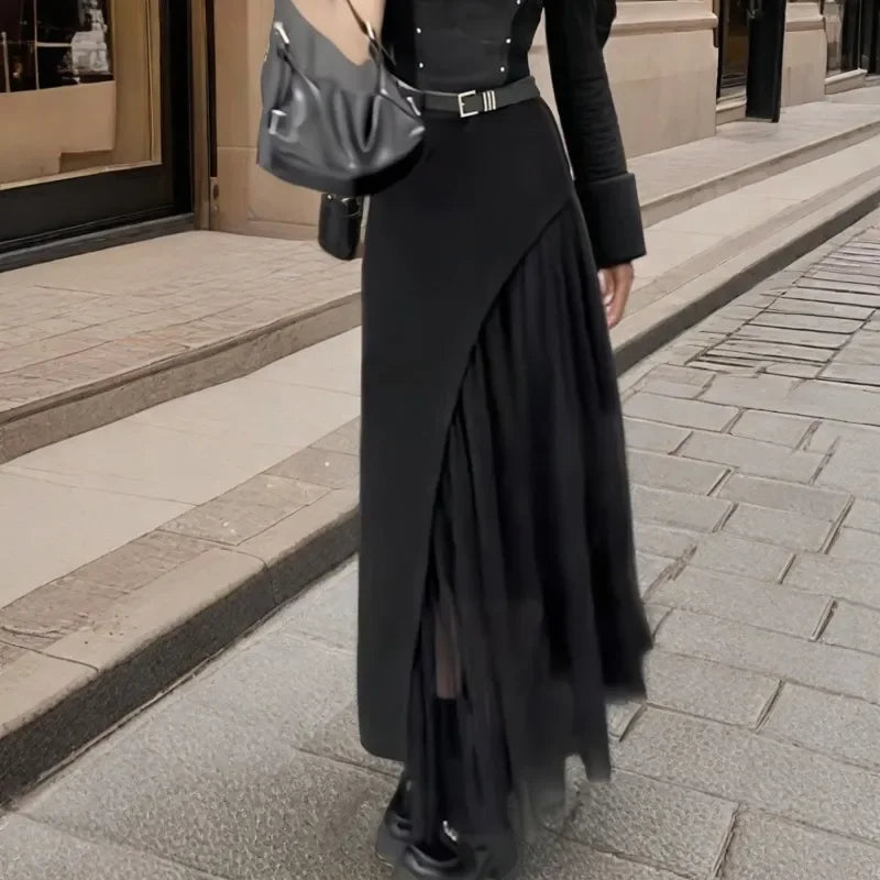 French Style Spring Summer Splicing Temperament Skirt Fashion High Waist New Style